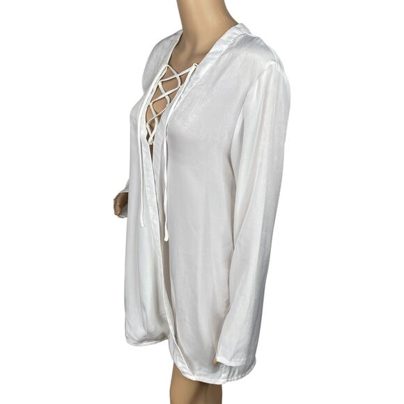 Rat & Boa NWT Rare Ivory Satin Lace Up Crossover Wrap Tunic Top SZ L - Picture 3 of 10